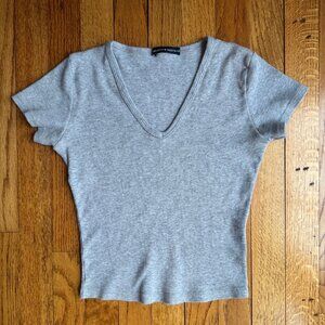 Brandy Melville Gray Ribbed V-Neck Top